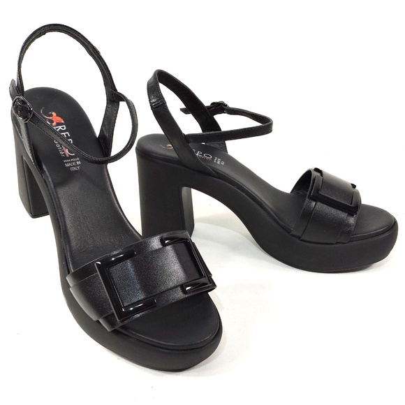 REPO BY PHIL GATIER 🇮🇹 WOMEN'S BLACK SOFT LEATHER PLATFORM SANDALS